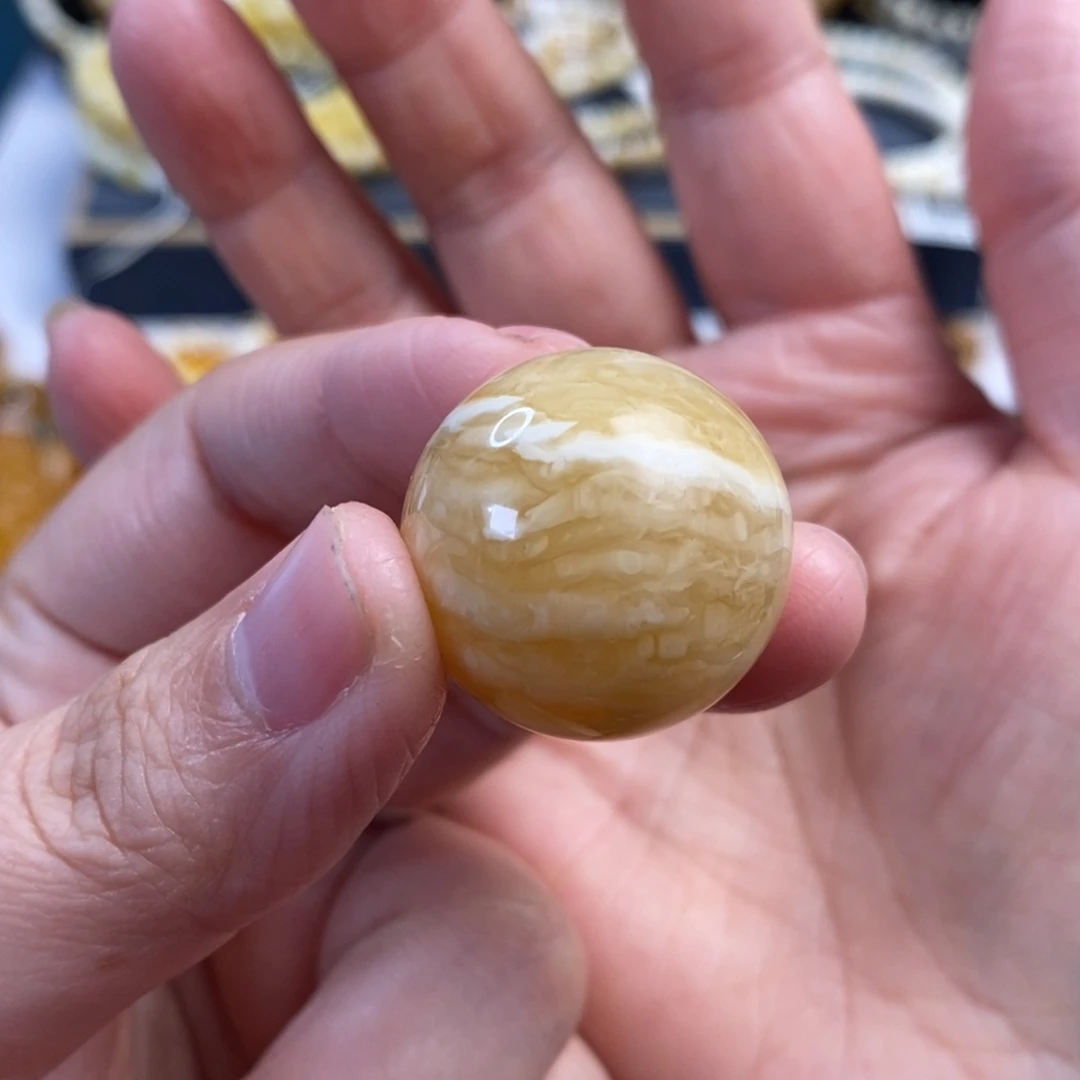 蜜蜡未镶嵌裸石虎皮千层雪圆珠单珠24