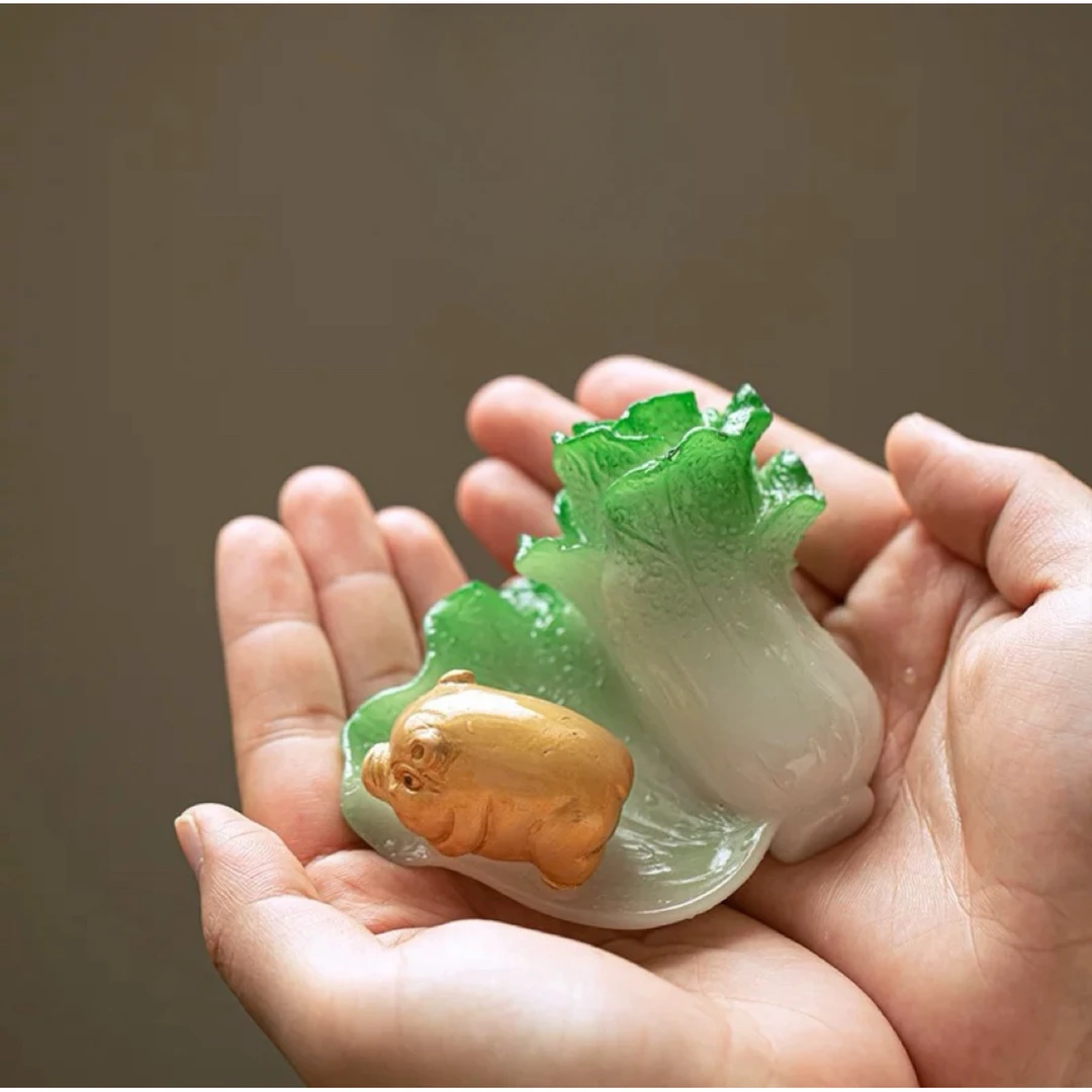 招财白菜树脂遇热变色小茶宠小摆件茶盘泡茶装饰品@537（xp）