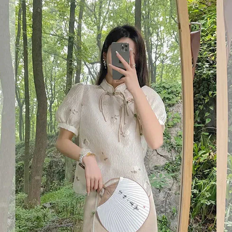 22222套装短袖蕾丝显瘦气质小个子夏季复古中国风时尚新中式法式