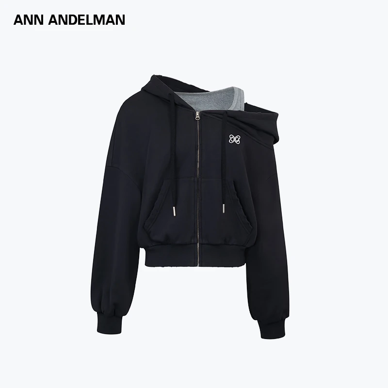【易梦玲同款】ANN ANDELMAN做旧假两件露肩卫衣设计感