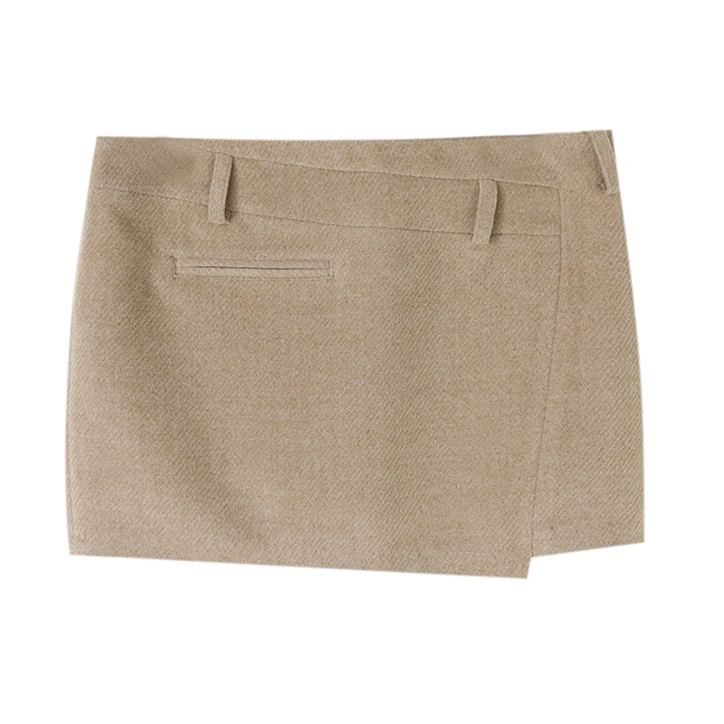 何晨曦 设计款~毛呢不对称半裙T0602Q