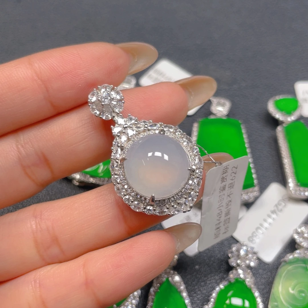 翡翠银S925镶嵌耳饰