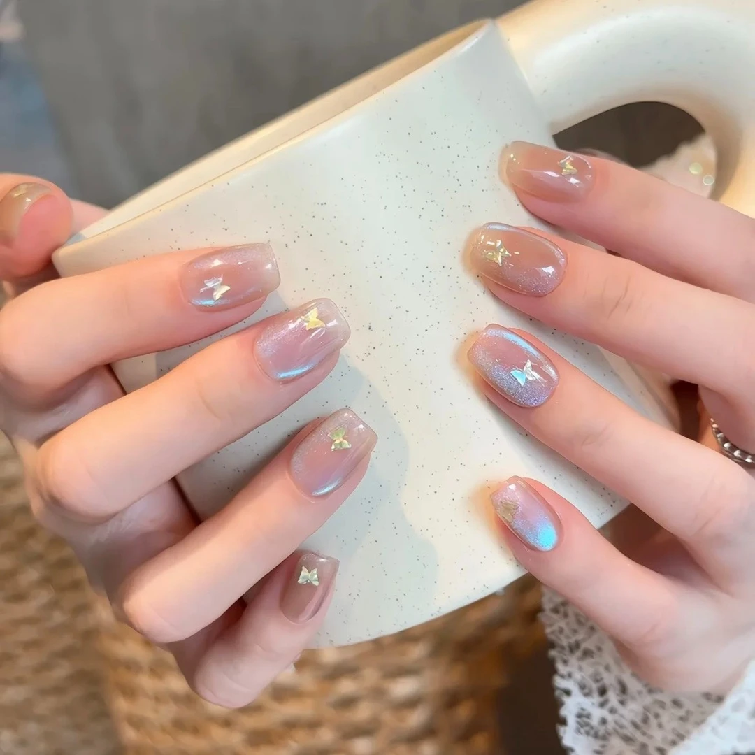 【蓝眼泪】冰蓝猫眼夏季新款纯手工穿戴甲小蝴蝶美甲蓝眼泪猫眼10片