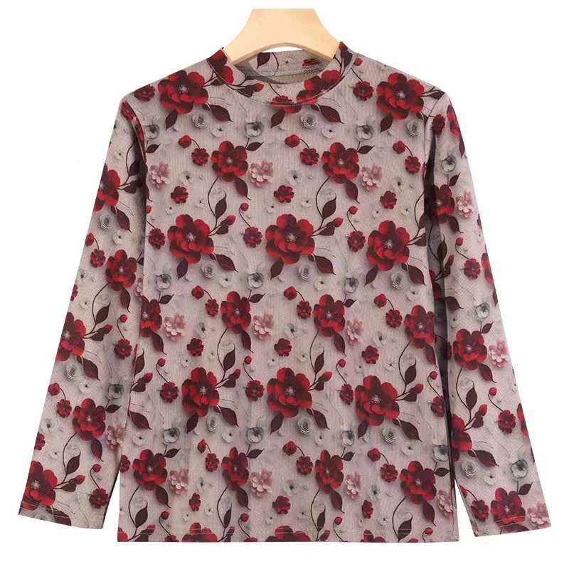 中老年女士半高领长袖打底衫德绒长袖秋衣妈妈弹力大码薄款磨绒衫