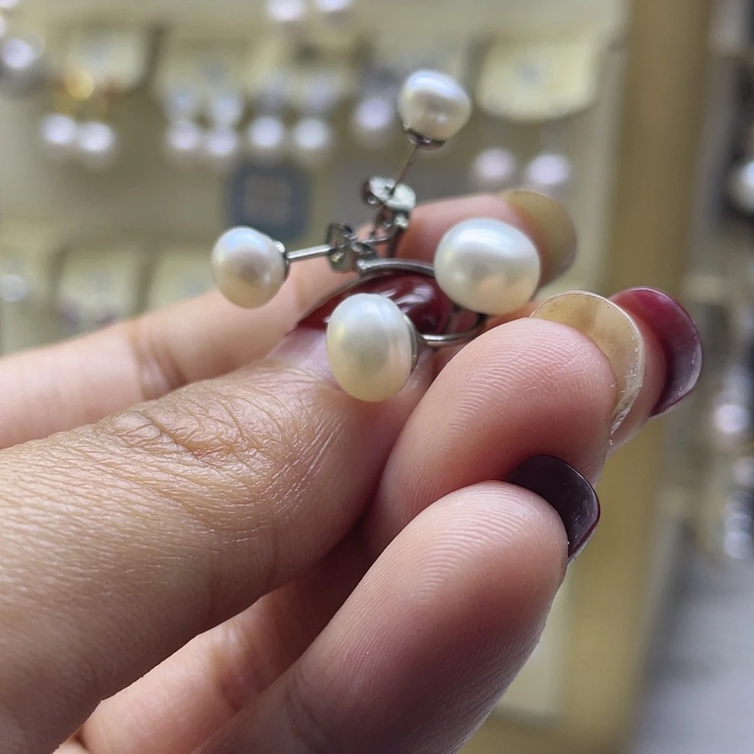 耳饰银S925镶嵌淡水珍珠