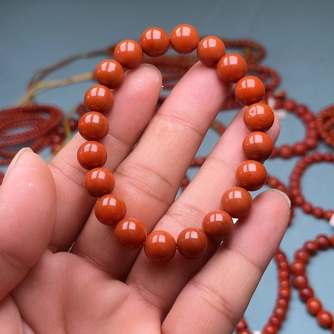 小***萱南红玛瑙未镶嵌手串柿子红卡9+