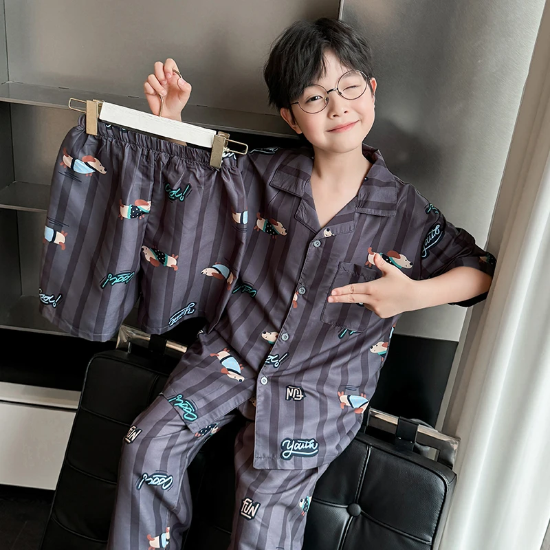 男童睡衣夏季薄款2025新款儿童云朵棉短袖家居服套装小男孩空调服