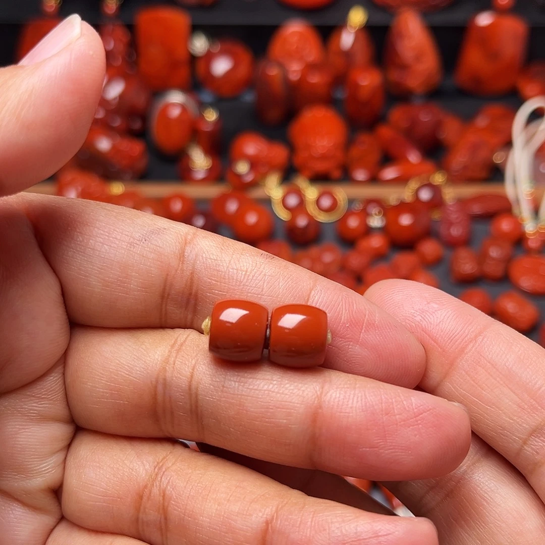 南红玛瑙未镶嵌配饰直切对珠10mm