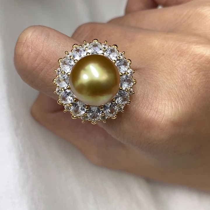 银S925镶嵌戒圈海水珍珠，链接16