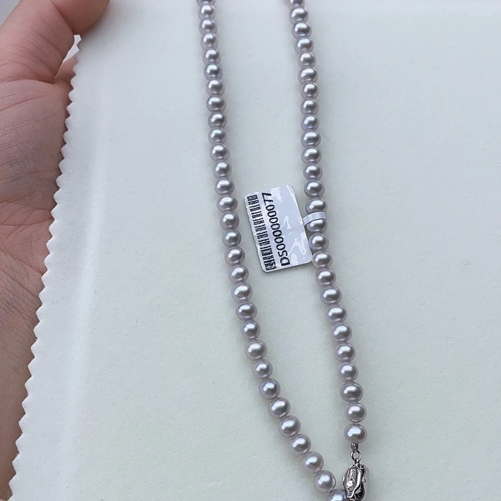 淡水珍珠颈饰银S925镶嵌卡6➕高品极光高级灰➕炫蓝光