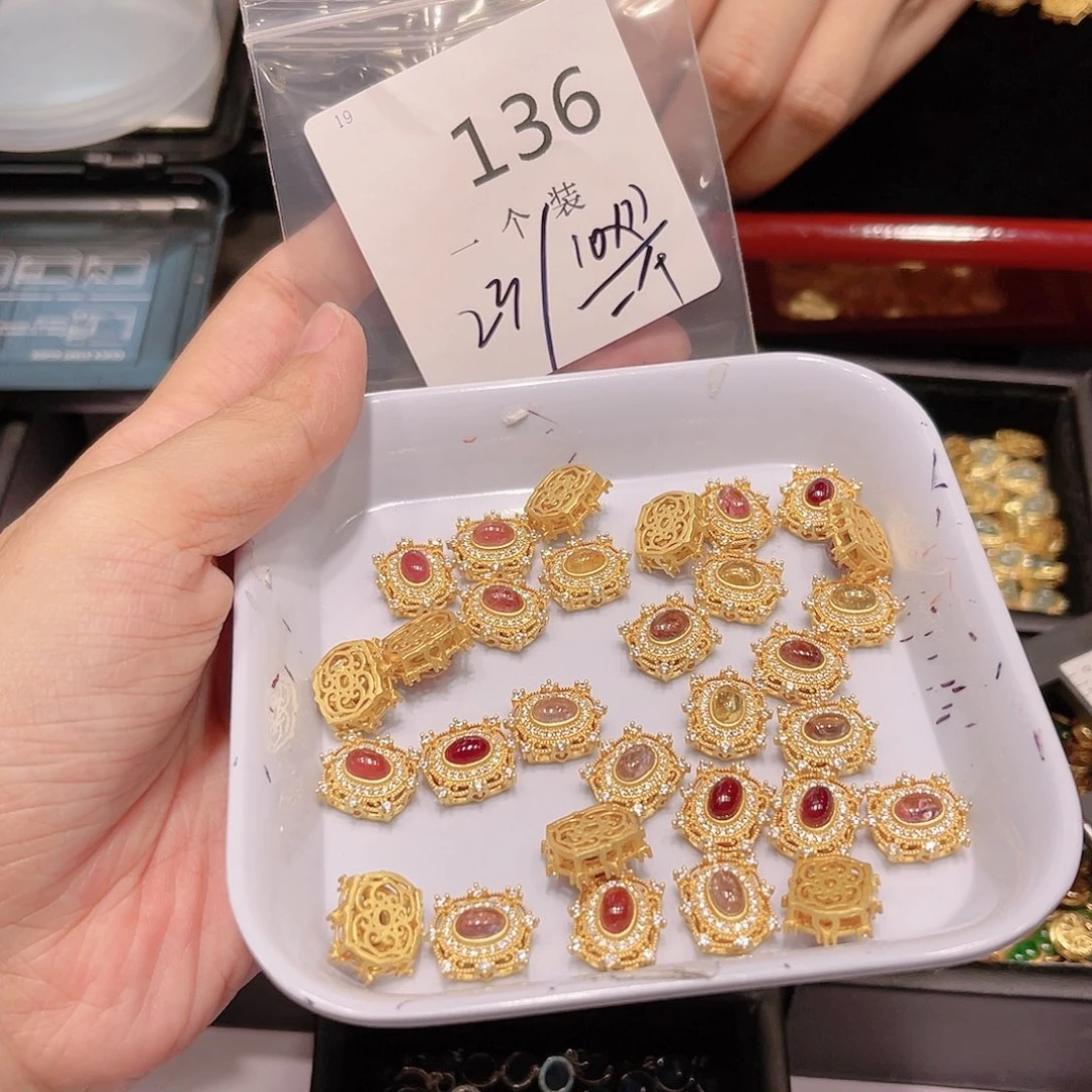 碧玺珠宝半成品银S925镀金镶嵌136