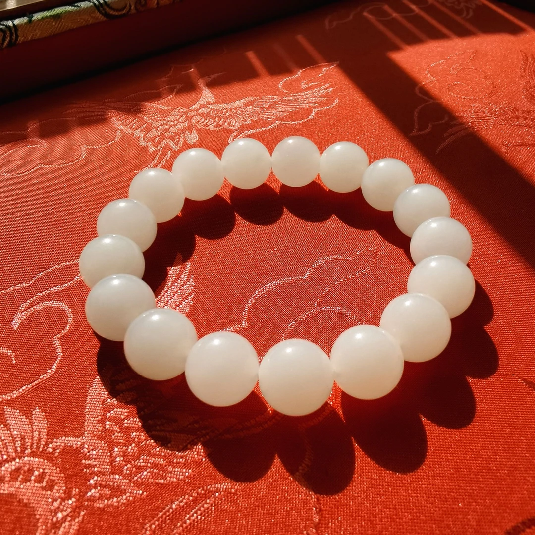 【洛一珠宝】和田玉于田老料羊脂白12mm圆珠手串妈妈气质白色时尚