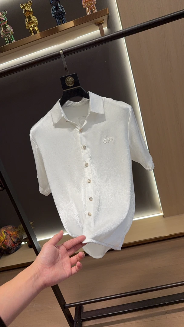 男士夏季时尚宽松短袖衬衫老钱风高奢潮流