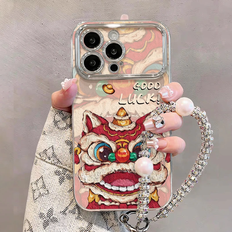 肌理醒狮适用苹果16promax/华为/vivo/oppo/小米电镀大视窗手机壳