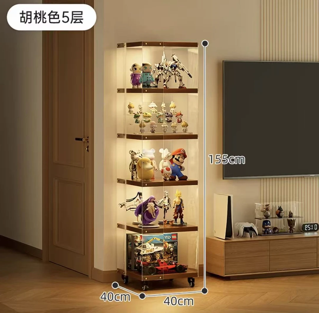 808 亚克力旋转书架落地置物架一体靠墙移动手办展示实木转角书架