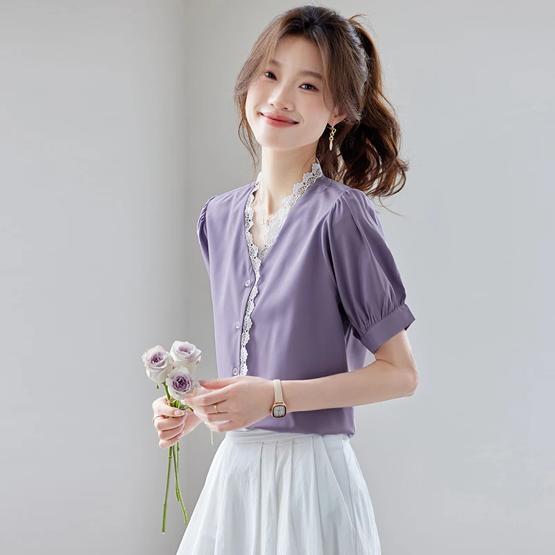 夏季短袖薄款春季透气宽松衬衫女短袖气质上衣小众时尚小衫女装