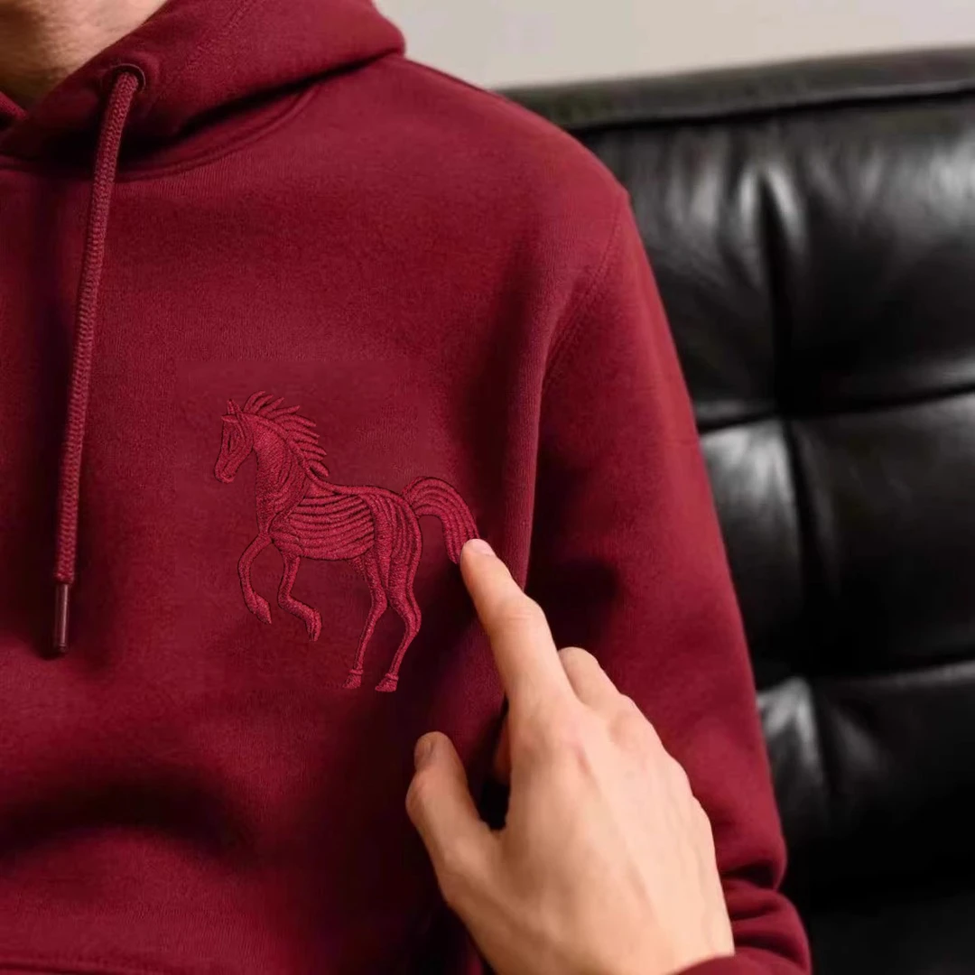 仓石一树马本命年红色连帽卫衣2026加绒春秋男士保暖国潮套头上衣