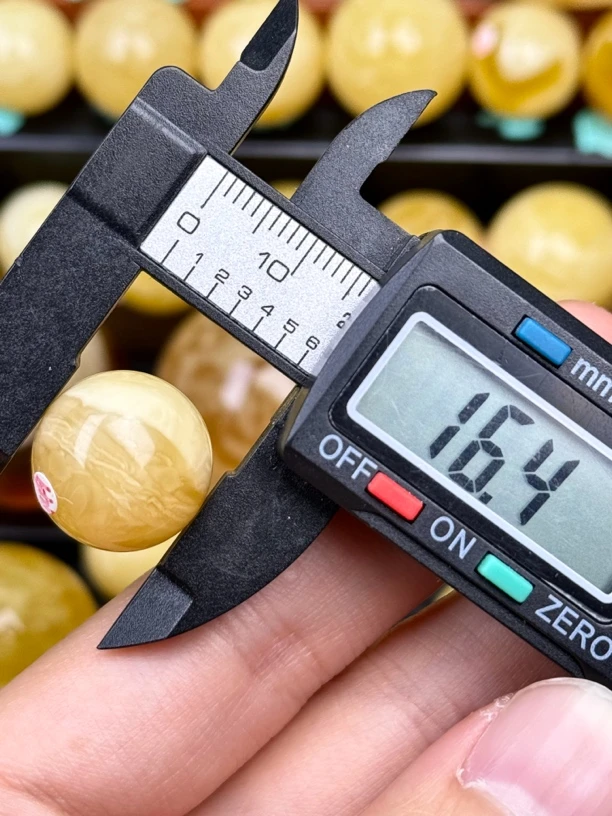 16.4mm俄料国矿一级料浓瓷白妖孽虎皮纹千层雪橘底金溶洞蜜蜡圆珠