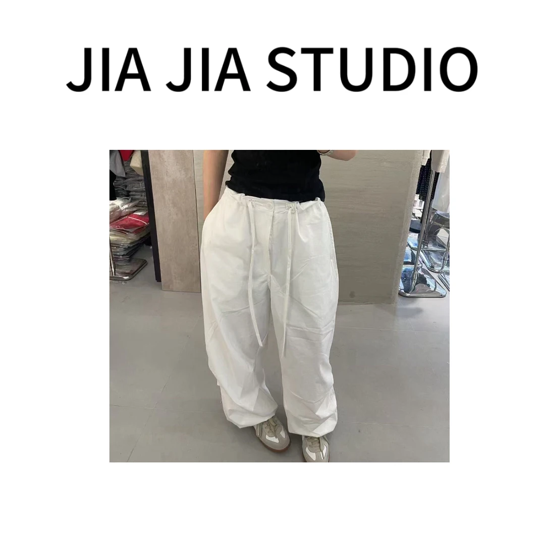 嘉嘉推荐#88596【早秋款-一裤两穿】设计感 抽绳褶皱工装裤