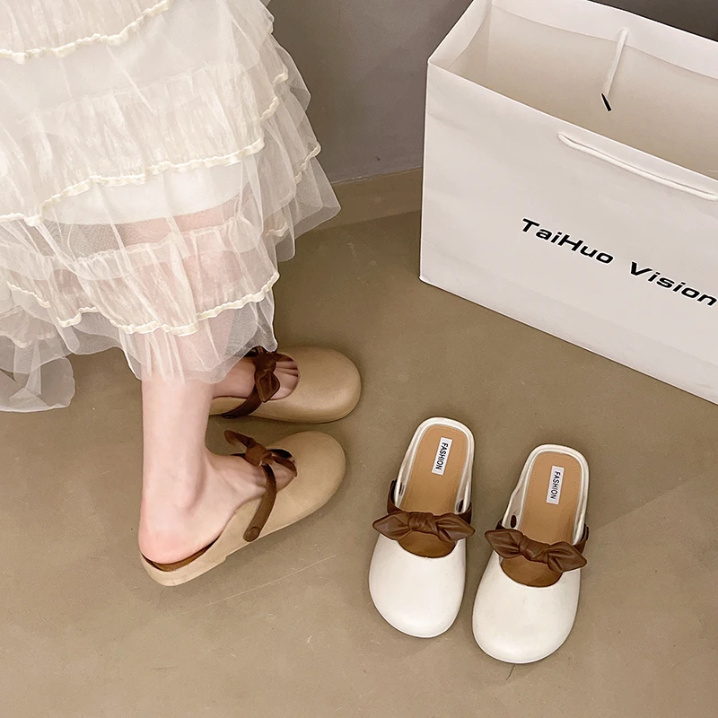 【几乐】2025新款夏季温柔风法式蝴蝶结外穿仙女风平底包头半拖