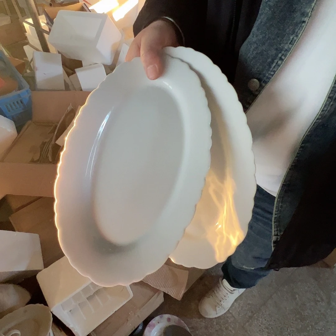 瓷景德镇高温陶瓷太阳花鱼盘2个