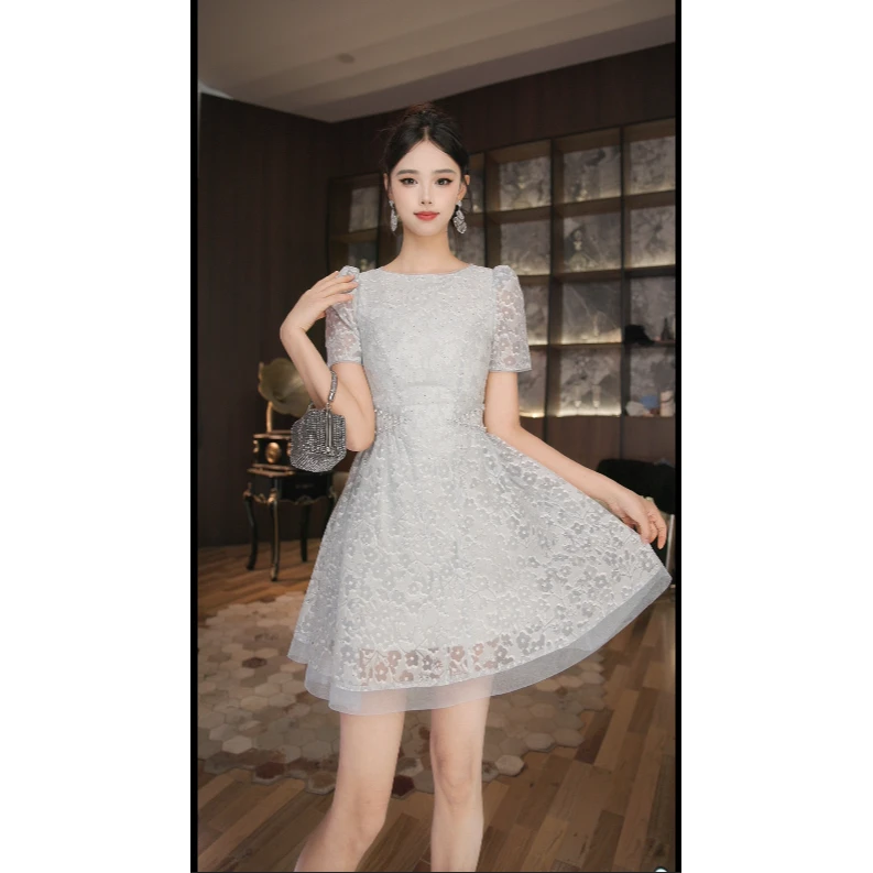 尤米定制 国内设计师品牌 名媛收腰赫本风连衣裙 45224