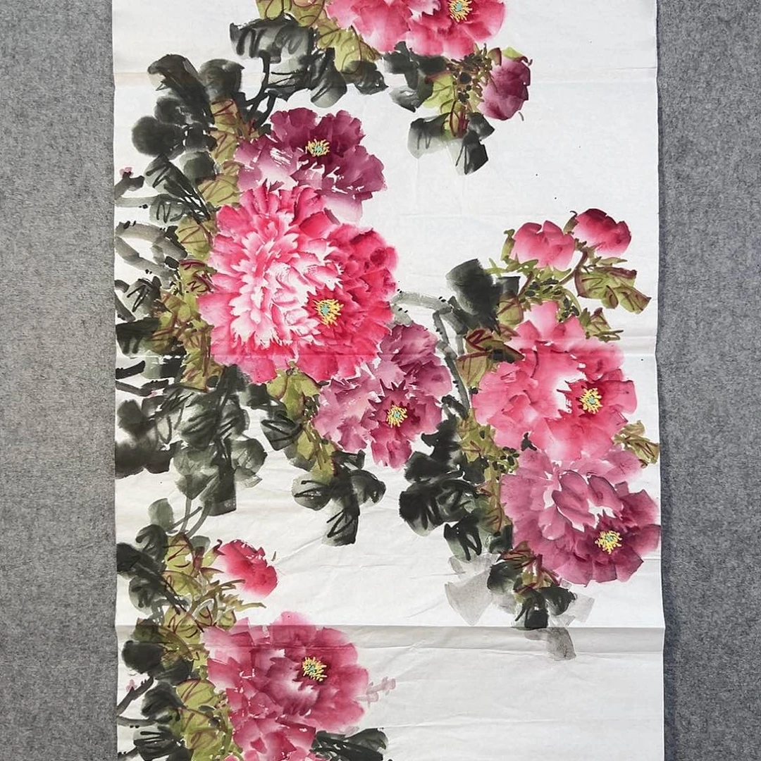 国画347 牡丹之花之叶的颜色和