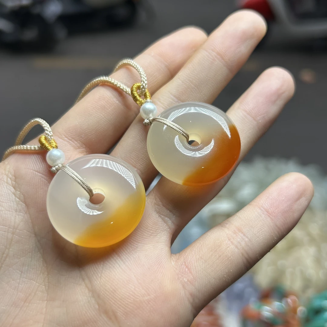 【潜珑珺】L-0906天然原矿马料玛瑙金山红平安扣玛瑙吊坠30mm