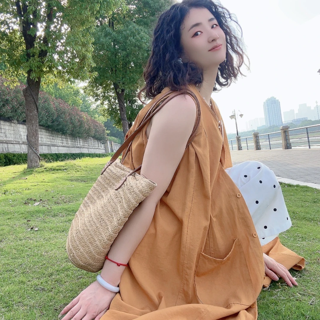 棉麻波点两件套盐系复古无袖连衣裙搭配阔腿裤时尚套装女夏季