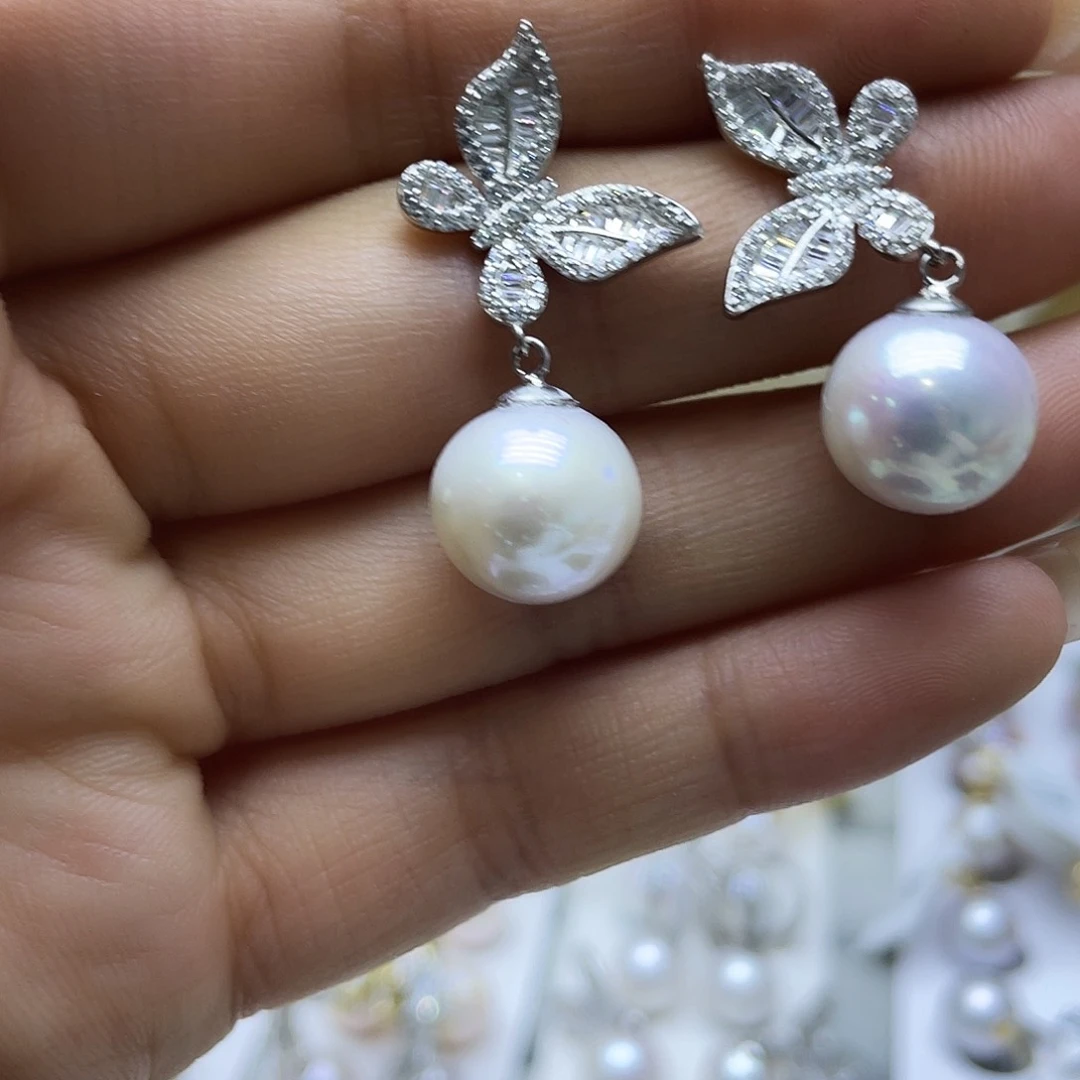 银S925镶嵌淡水珍珠耳饰