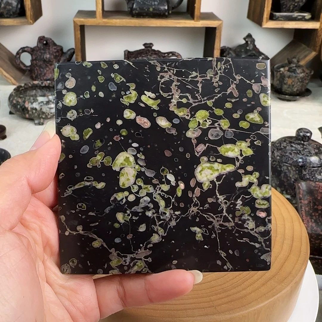 梅花玉老坑料壶承茶摆件