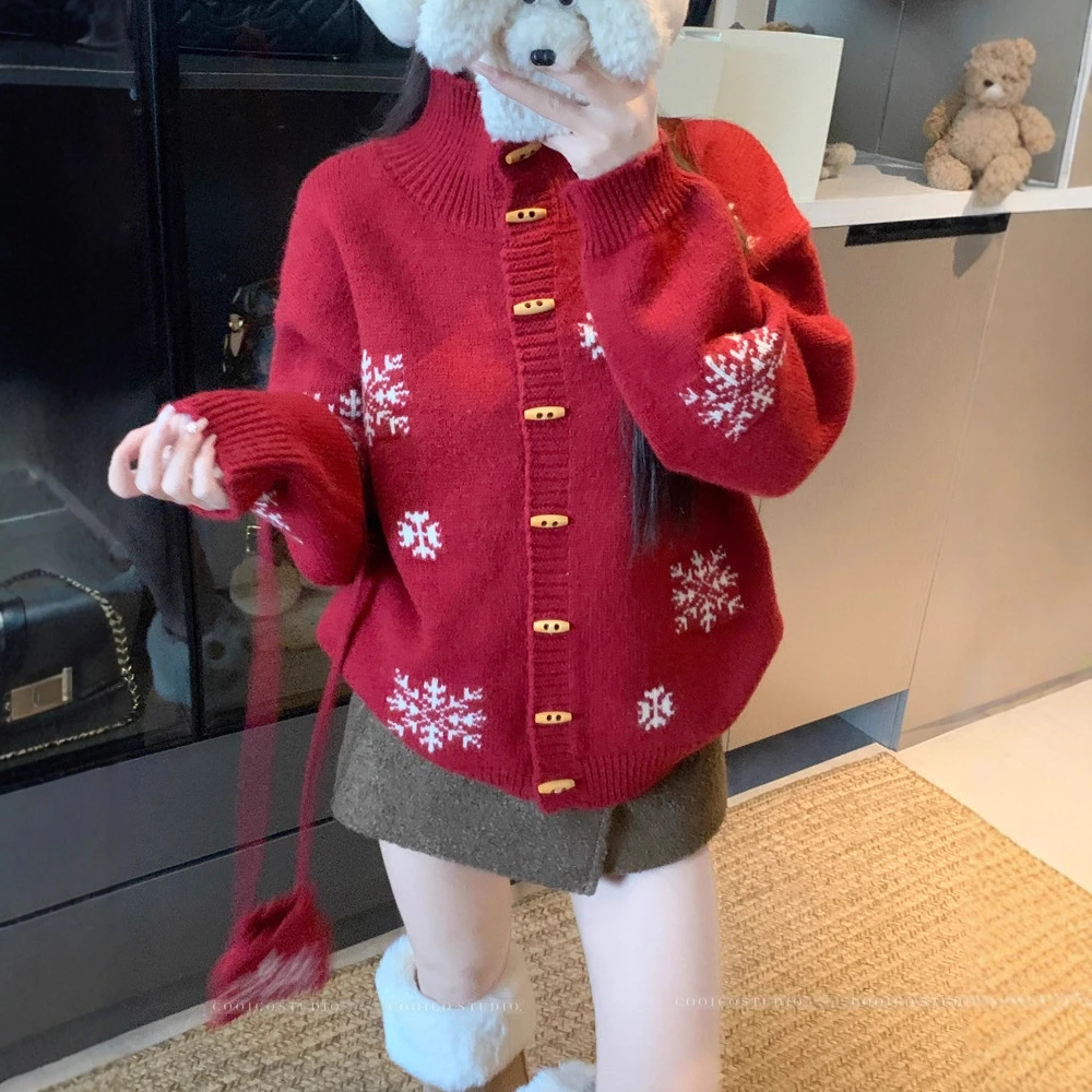 实拍新年圣诞ins牛角扣厚实气质毛衣+小包包毛衣韩版女装新款