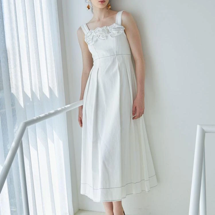 日单贵牌 高腰 立体花朵 牛仔吊带裙 连衣裙15D