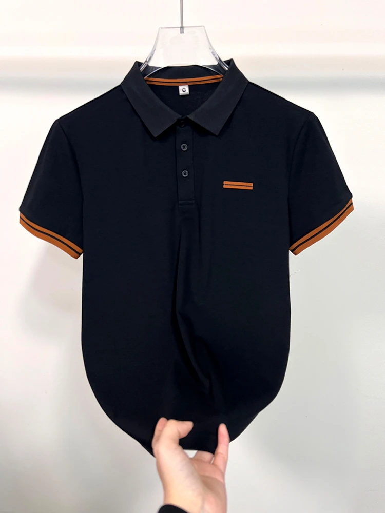 2025年莱赛尔天丝全新男士polo衫 美拉德棕色拼接黑色轻奢