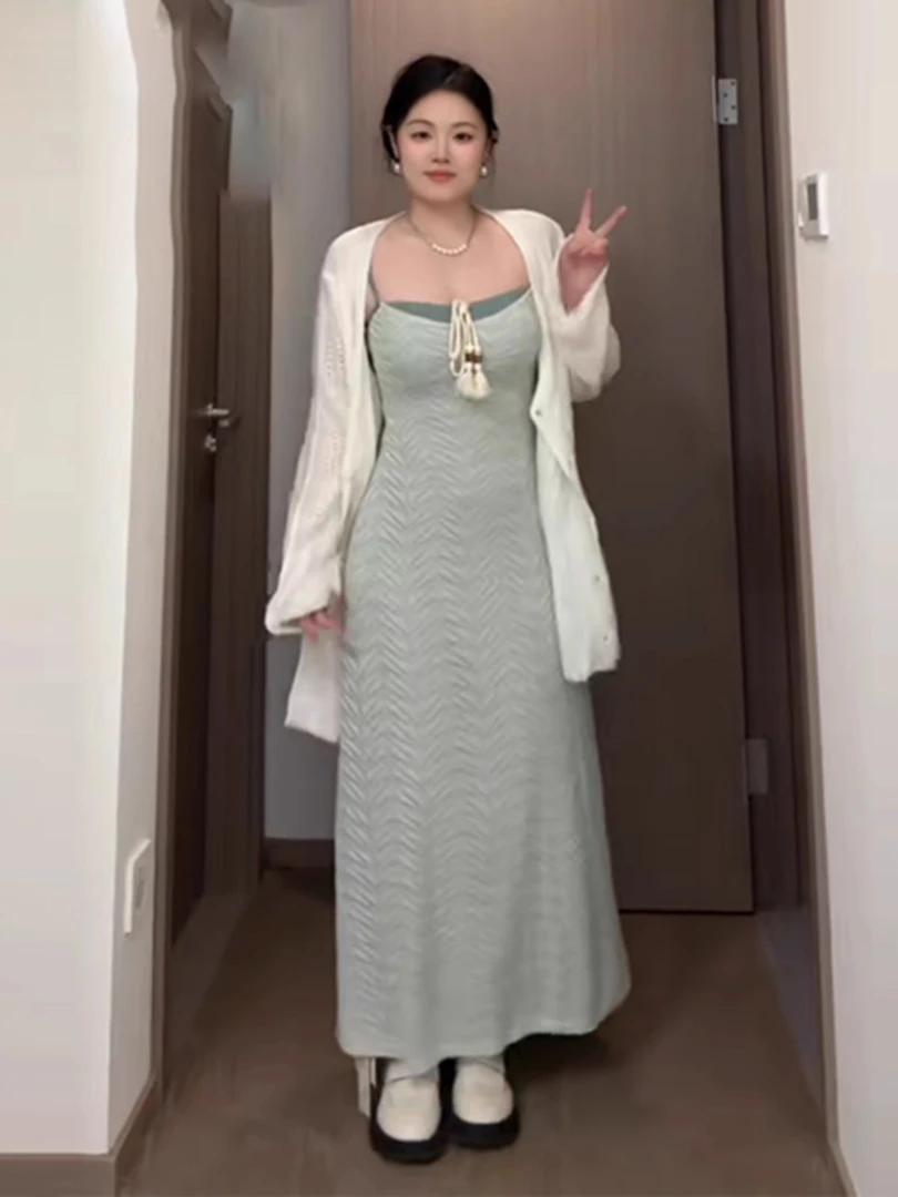 大码法式纯欲温柔风吊带连衣裙女春夏季胖mm收腰显瘦气质绝美长裙