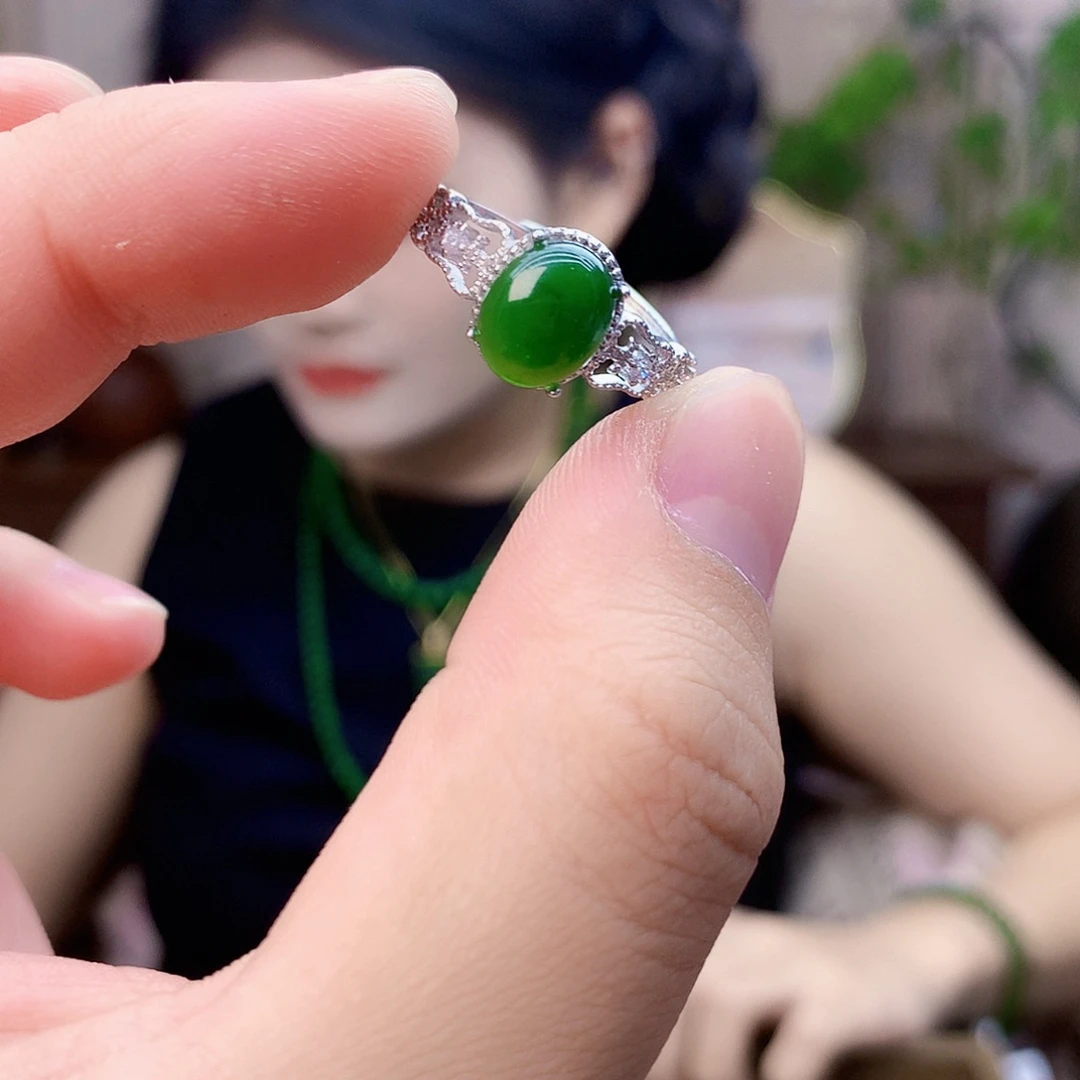 和田玉(碧玉)银S925镶嵌吊坠(不含链)戒指