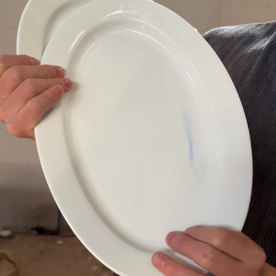 12英寸白色椭圆鱼盘2只微瑕