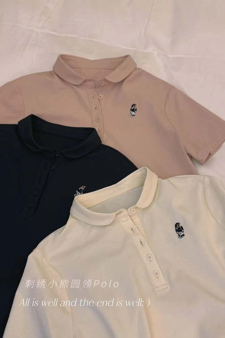 「学院小熊」&金小姐  刺绣小熊减龄圆领Polo衫～