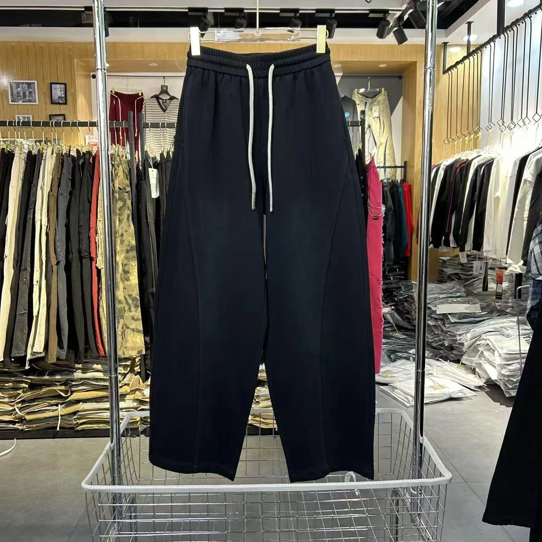 实体~春款高品质纯棉黑色阔腿休闲裤男女同款直筒宽松百搭长裤222