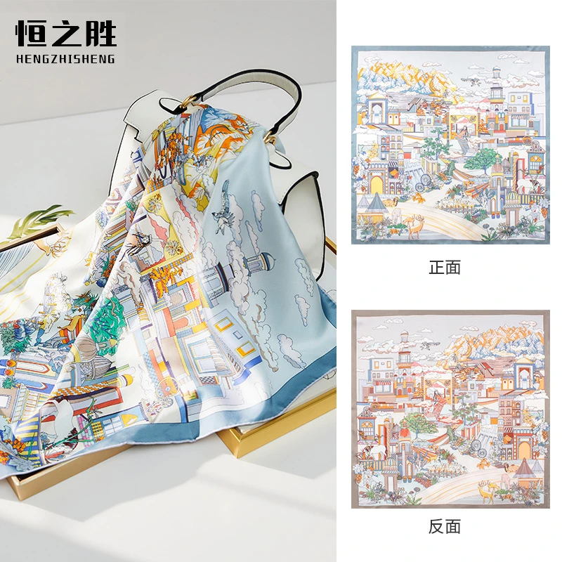 新款双面异色桑蚕丝丝巾真丝方巾女双面印送礼物