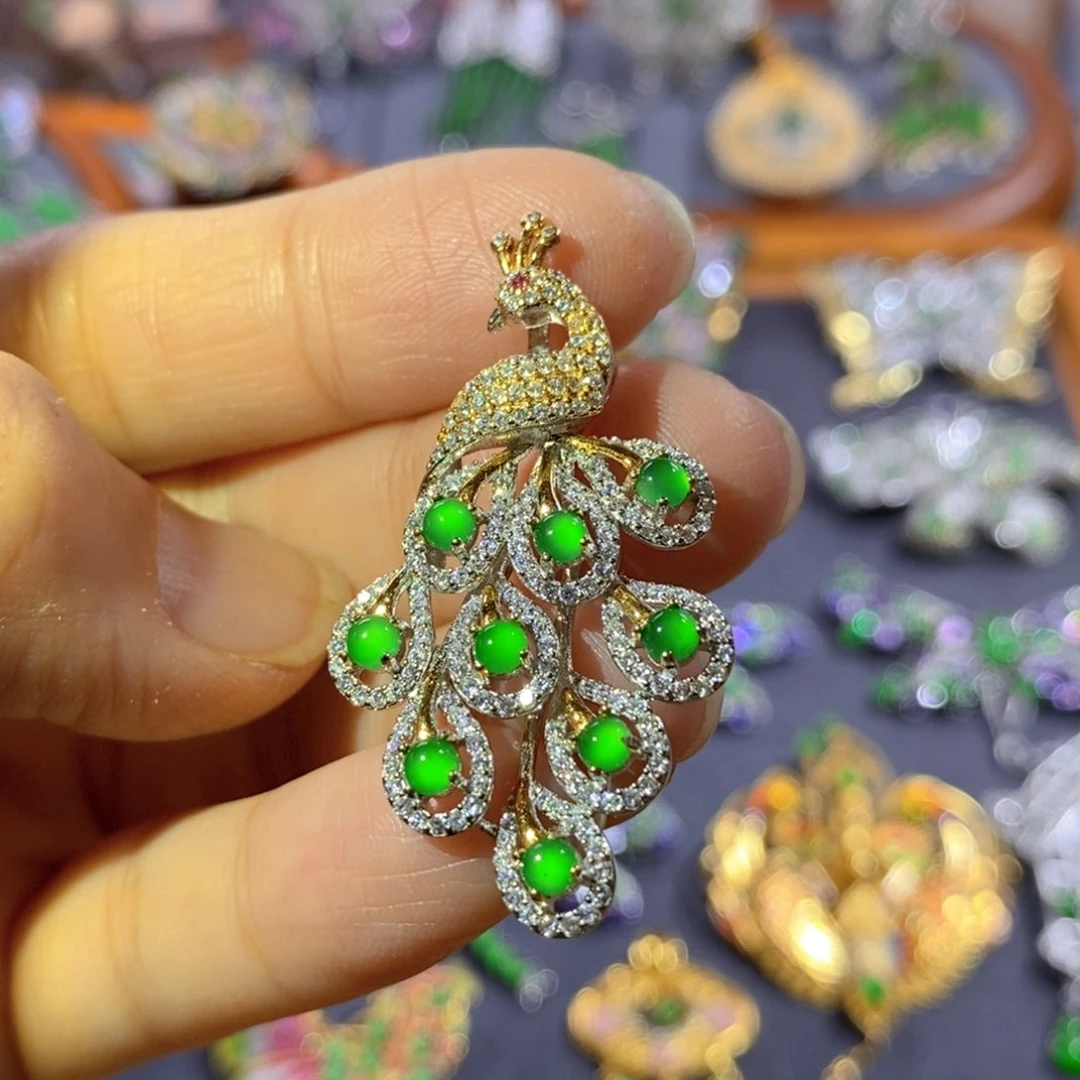 吊坠(不含链)银S925镶嵌翡翠