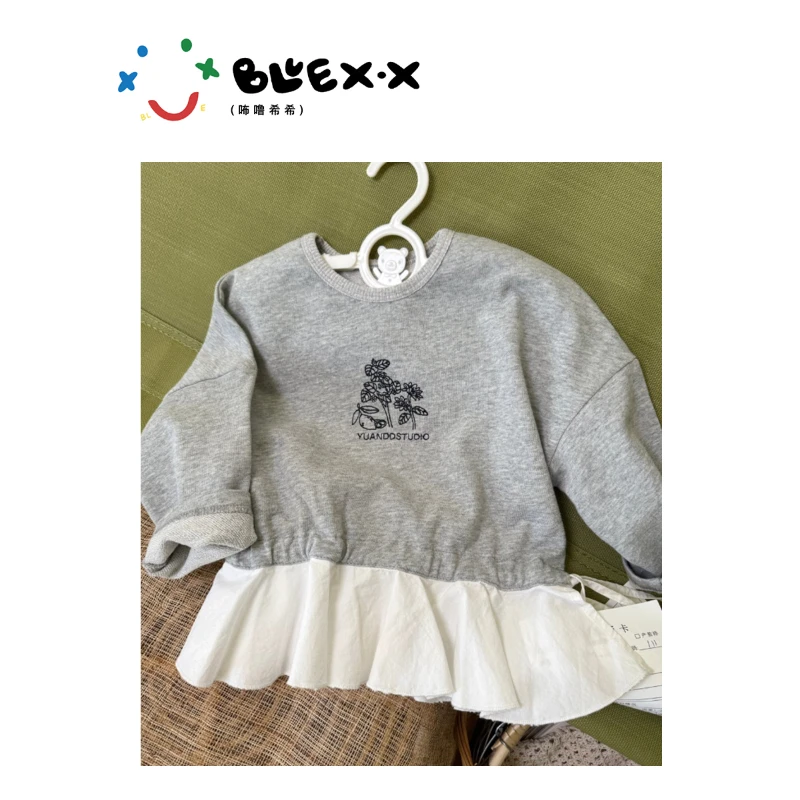 BLUEXIXI/咘噜西西2025秋季新款儿童小花假两件长袖卫衣裙2025110