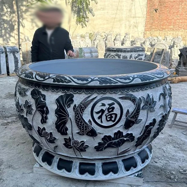 青石石雕鱼缸花盆庭院户外大缸可养鱼可种花美观实用装饰摆件创意