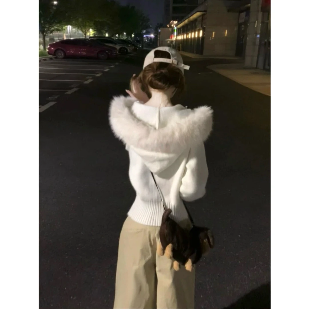 慵懒高级感毛领开衫毛衣女冬季小香风宽松显瘦小雅秋冬款开衫毛衣