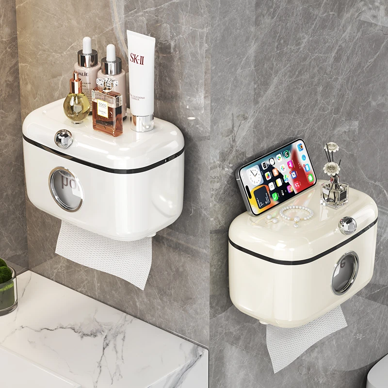 免打孔卫生间纸巾盒壁挂式滑盖擦手纸盒洗手间防水防尘抽纸卷纸架