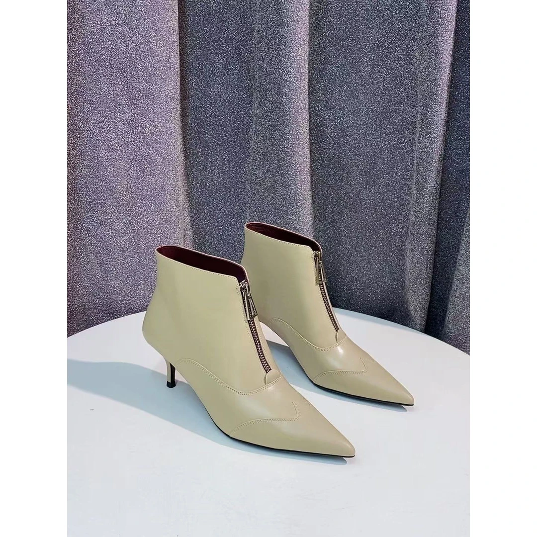 C2560 米杏  高端时尚秋冬气质细跟尖头时装短靴