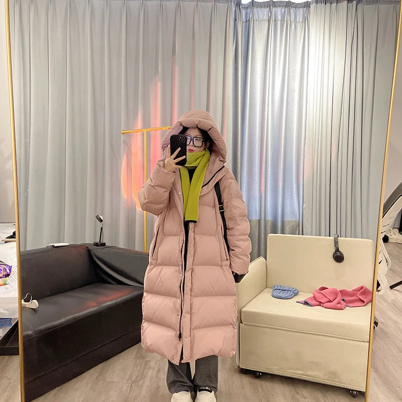 喜空/UCUB95%白鸭绒长款大码羽绒服女保暖700蓬300斤三防连帽外套