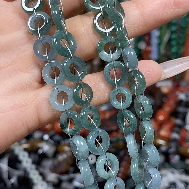 玛瑙/玉髓未镶嵌珠宝半成品天然蓝水翡翡卡10mm一条