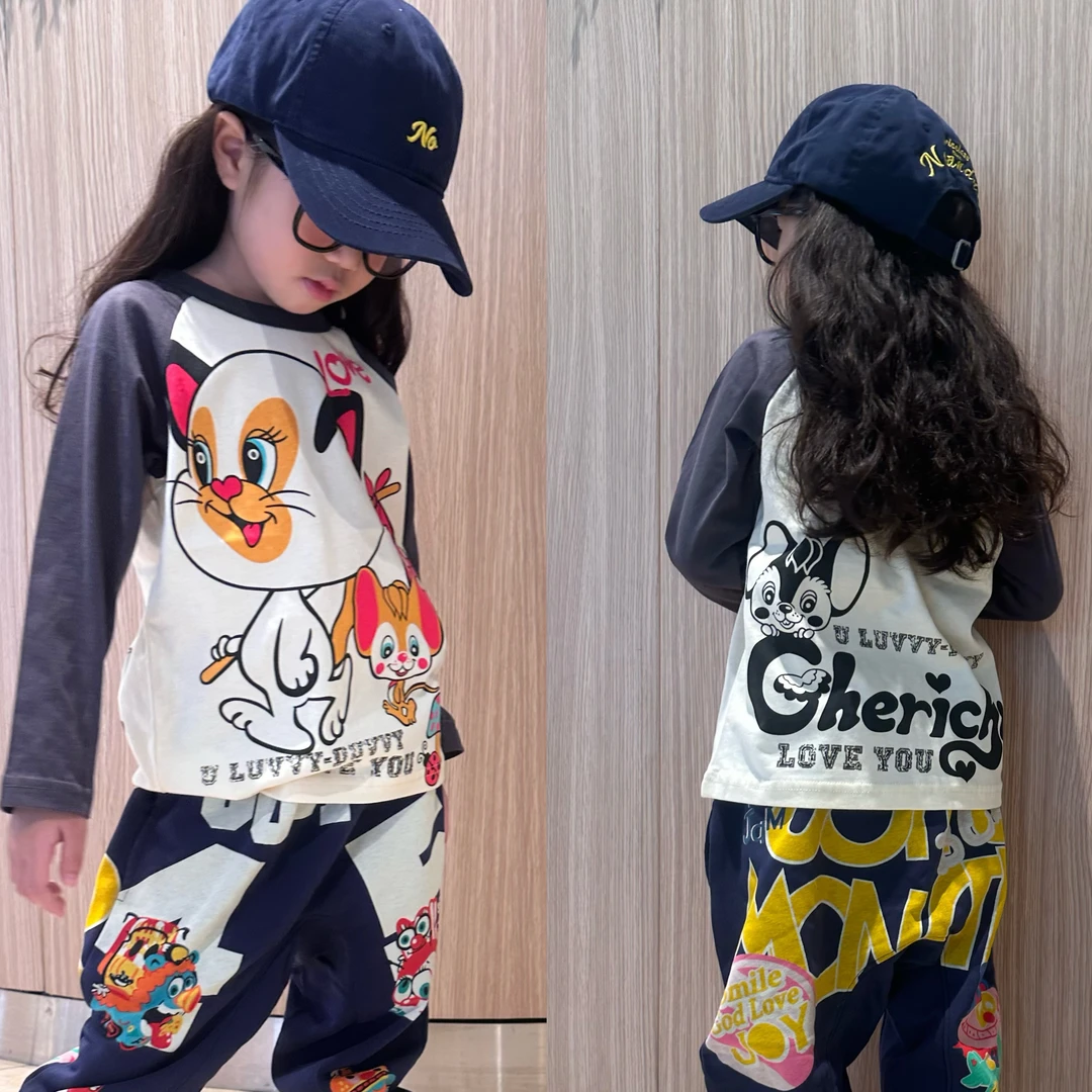 闲闲家春秋款jam童装日系男女童宝宝卡通印花长袖T恤儿童插肩上衣