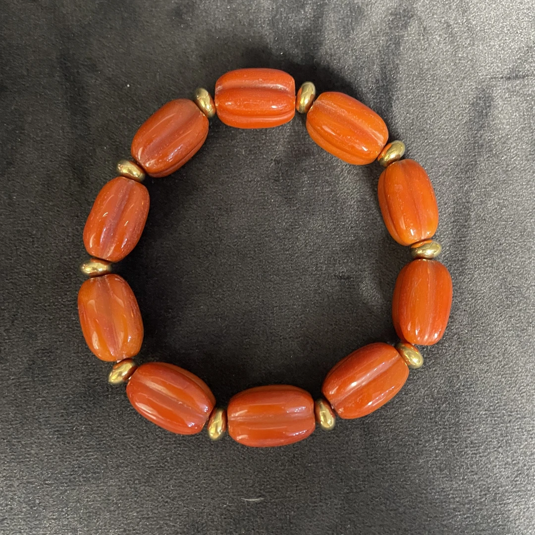 Tgz01 民国 瓜棱红肉玛瑙手串